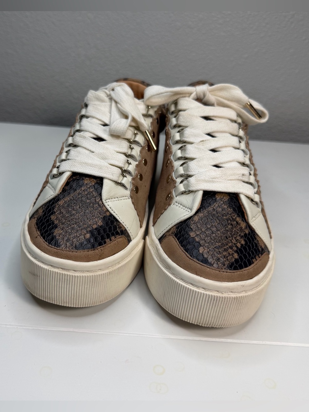 Joie Platform Sneakers in Brown Snake Print and Cream size 39.5